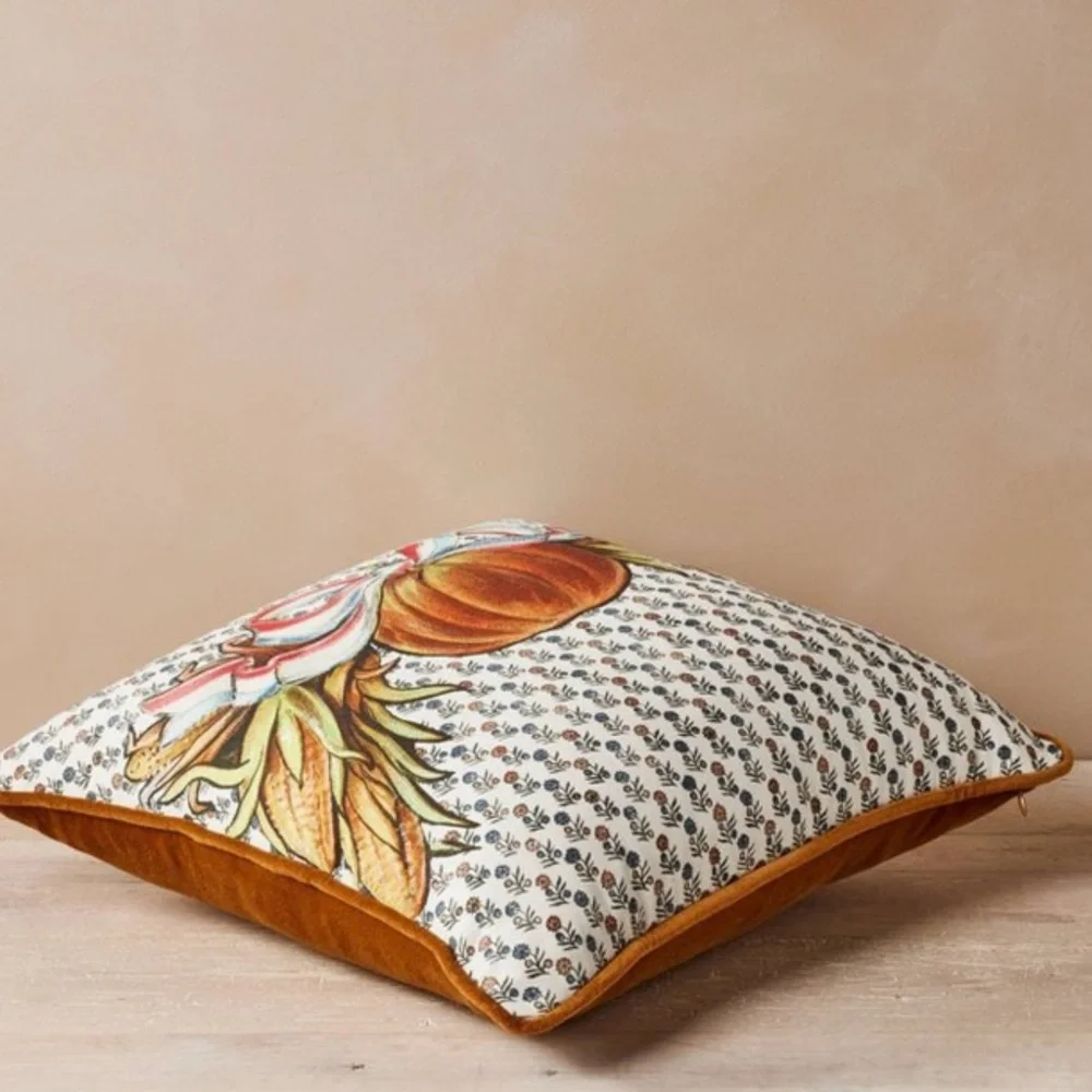 Gold Velvet‎ Pumpkin Americana Holiday Throw Pillow